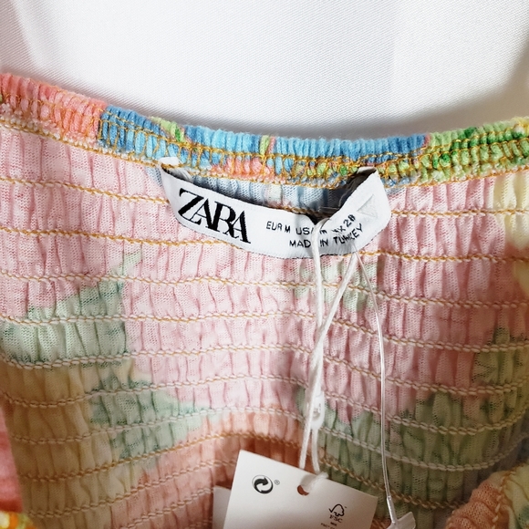 ZARA Mini Dress Retro 70s Floral Smocked Halter Ruched Summer Bodycon barbiecore - Picture 5 of 6